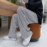 Hearujoy Summer Ice Silk Pants Men Oversized Retro Plaid Pants Men Japanese Streetwear Loose Wide Leg Pants Mens Pleated Trousers M-5XL